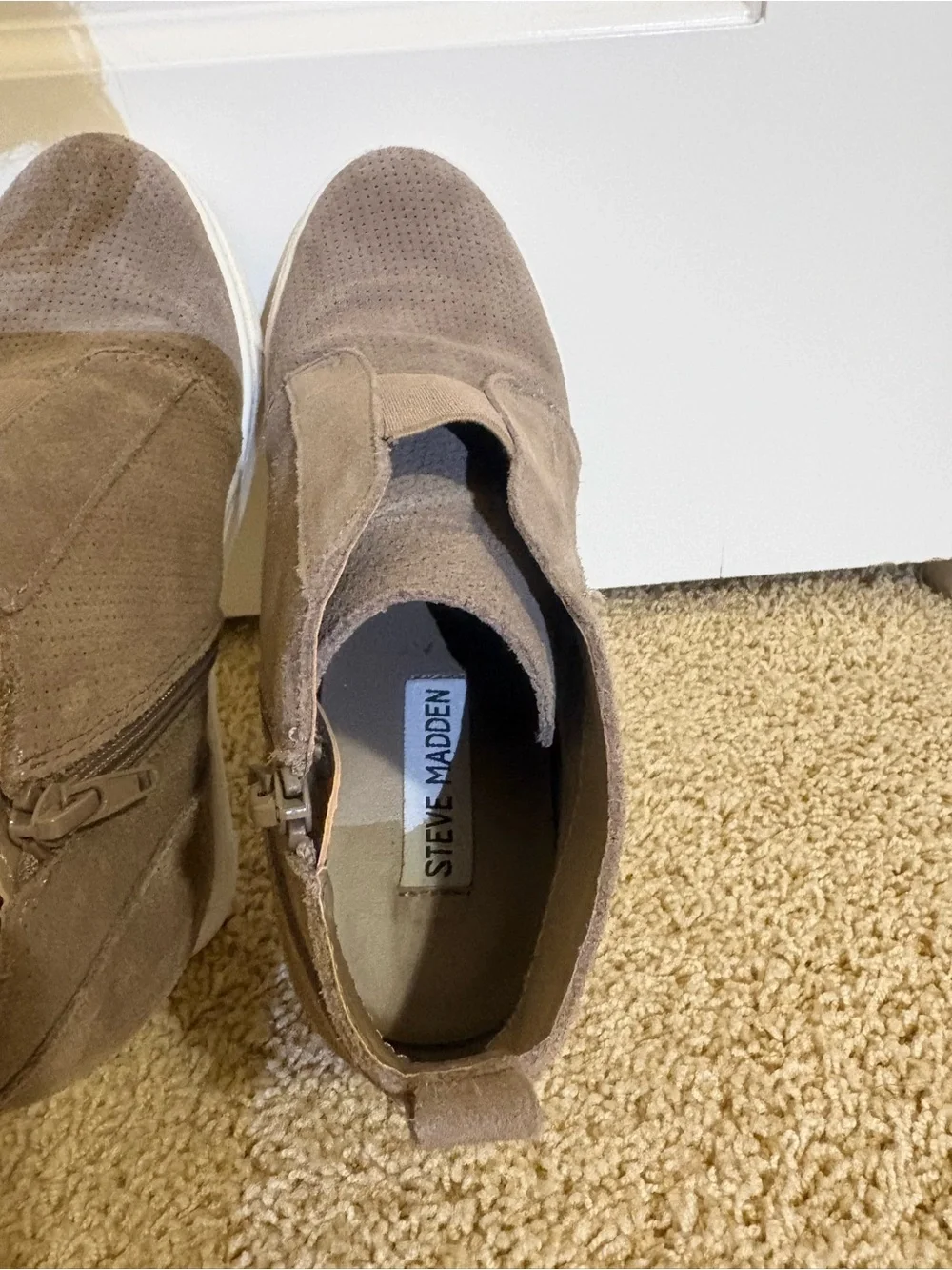 Steve Madden Taupe Perforated Wedge Sneakers